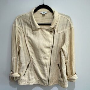 Bar III Linen Moto Jacket Size L — Lightweight, Asymmetrical Zip